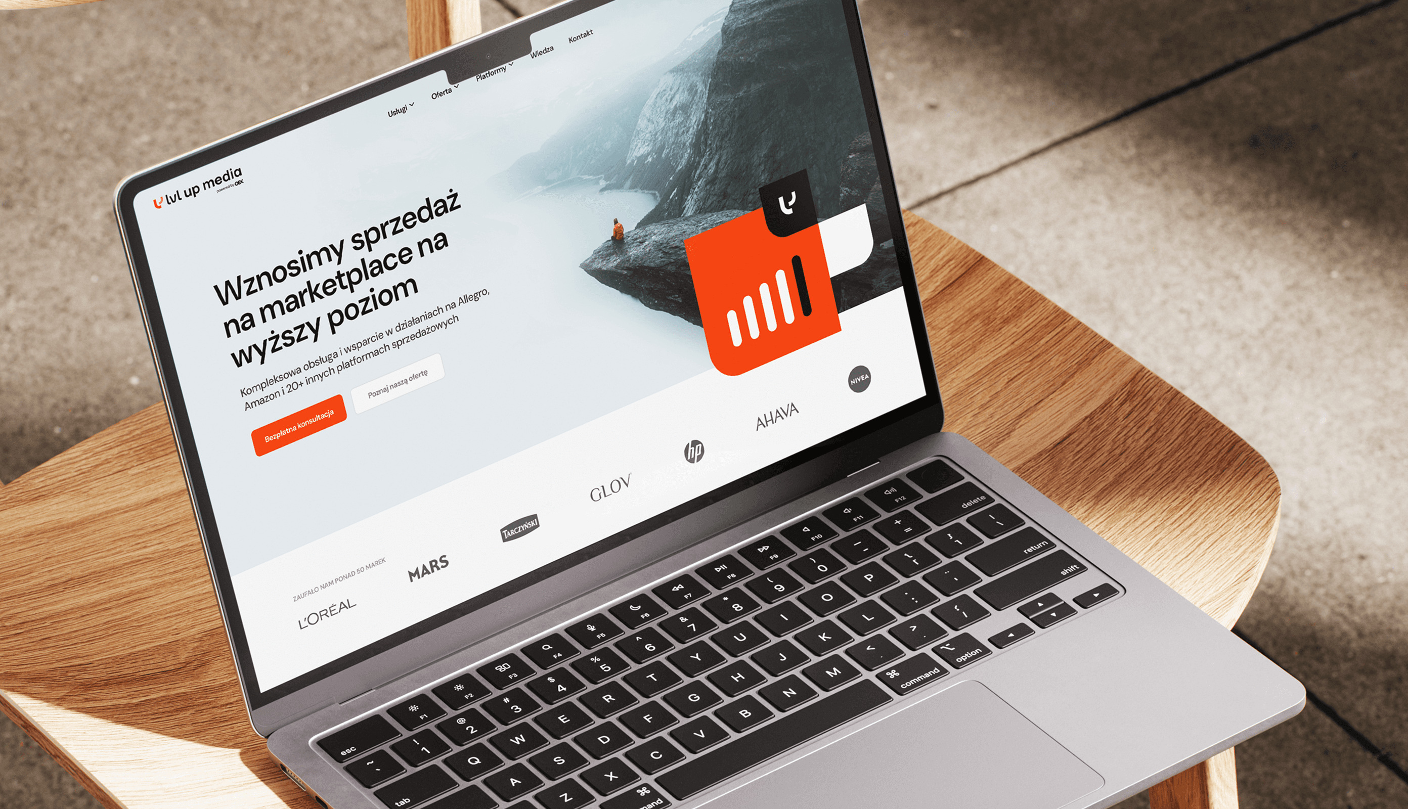 Mockup of the new LVL UP Media website homepage showcasing modern UI, clean layout, and marketplace-focused branding.