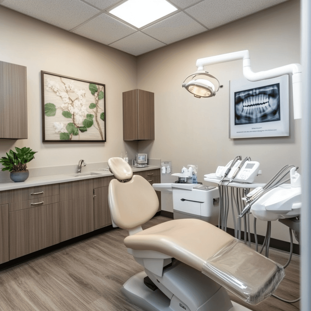 chair and dental tools at a dental office