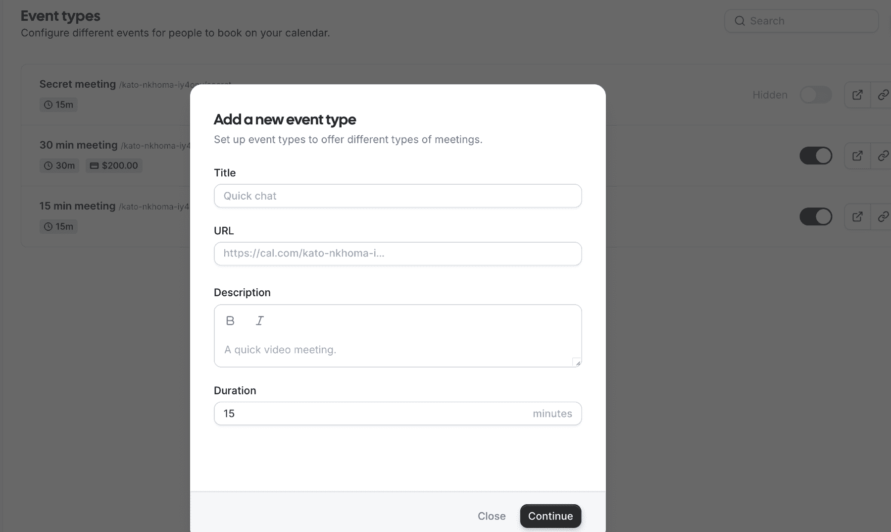 Creating an event