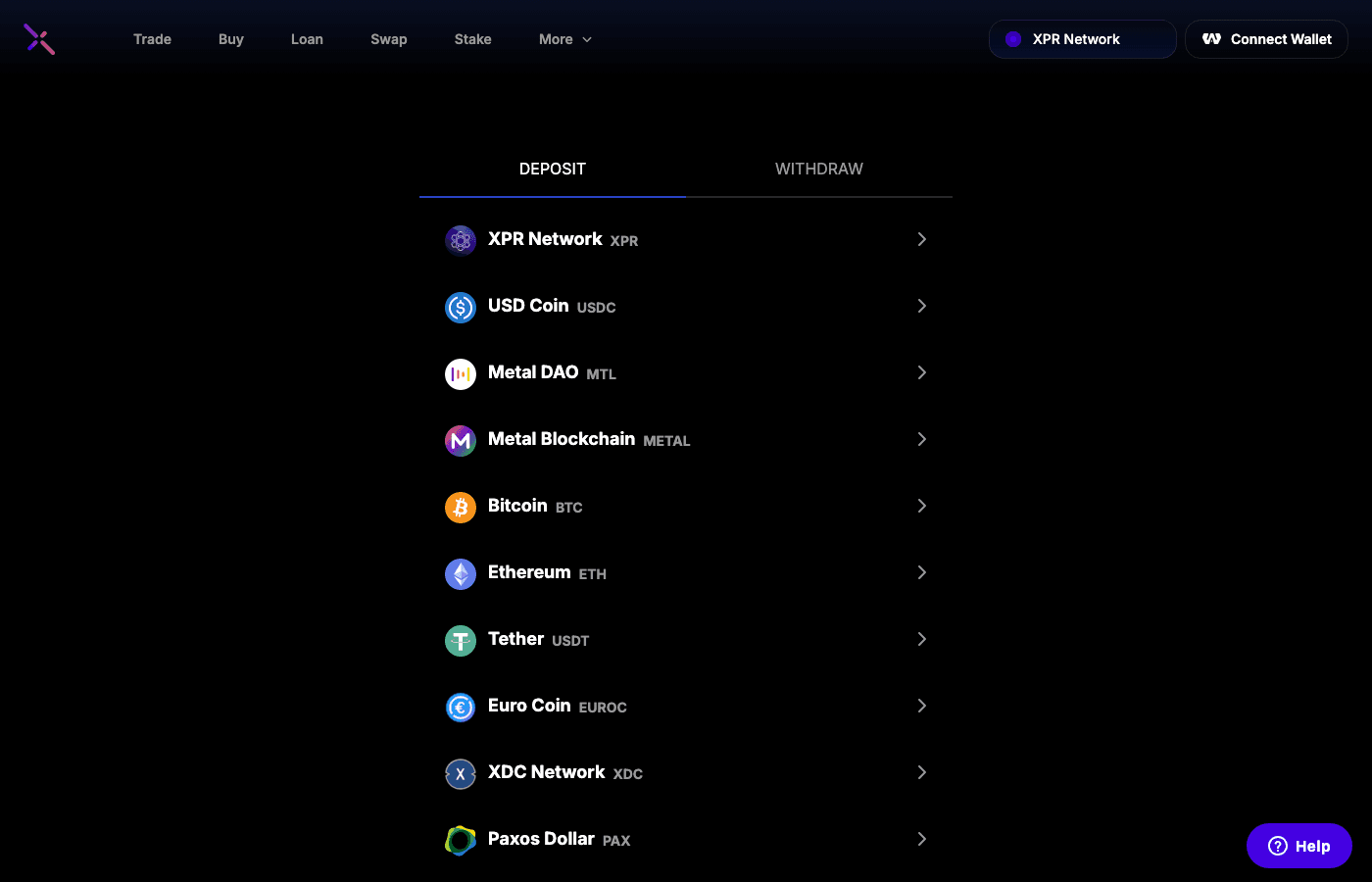 Metal X Bridge — chain and asset selection