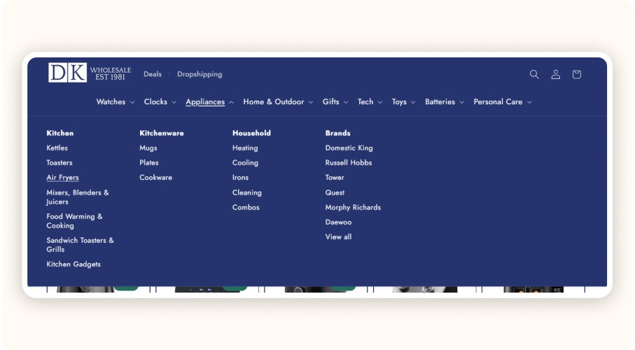 DK Wholesale interface