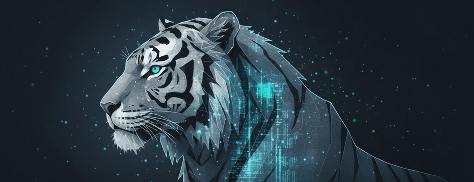 Futurystyczna grafika tygrysa wygenerowana przez AI dla Liger Consulting