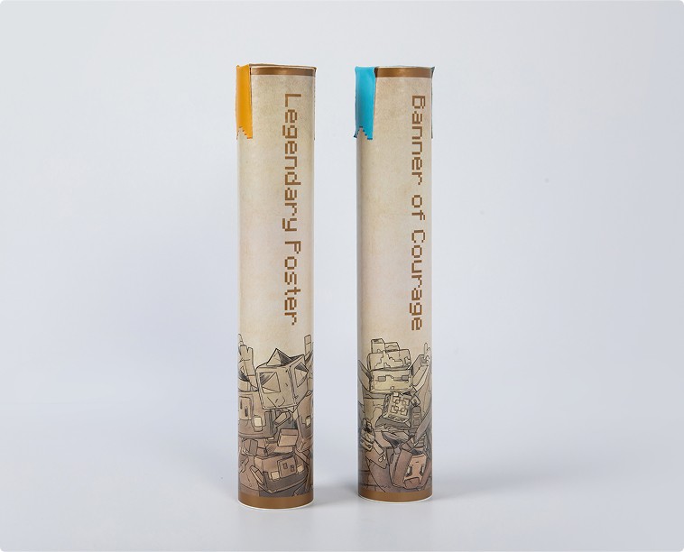 Two scroll containers for Legendary poster and banner of courage