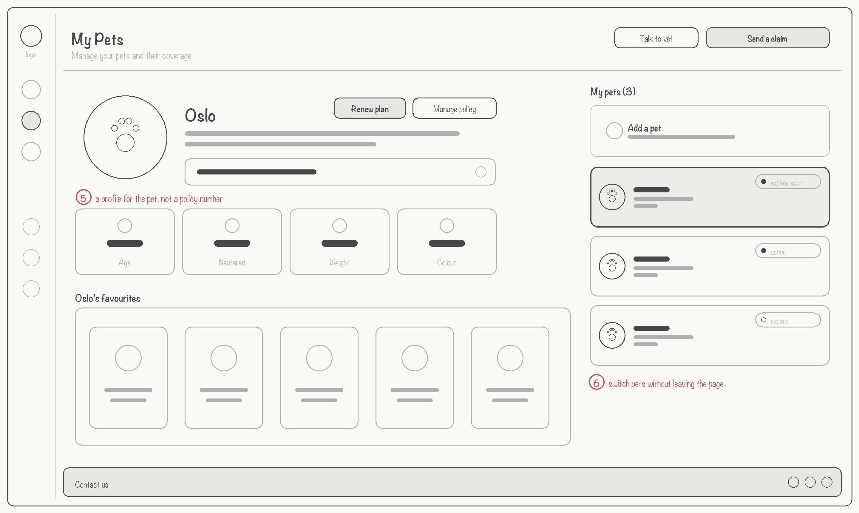Lo-fi wireframe — My pets