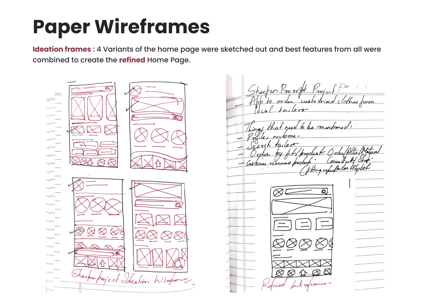 Four home-screen sketches, combined into one