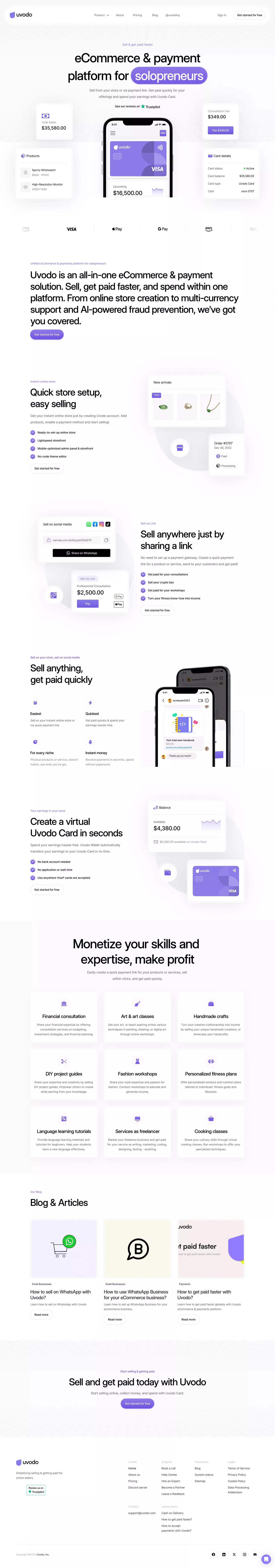 Sell & Get paid faster landing page screenshot showcasing Tech and Finance design