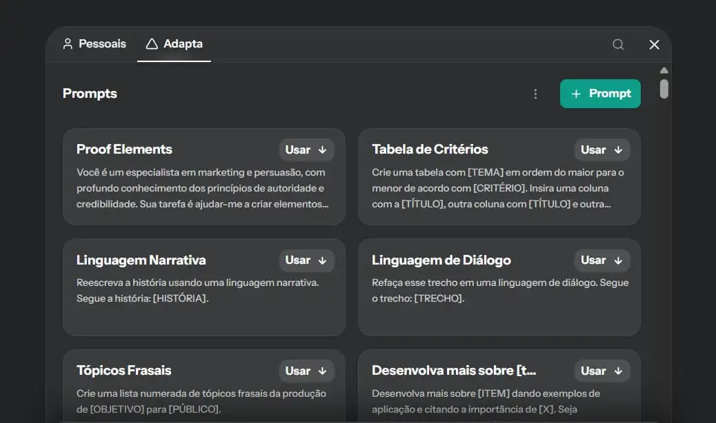 Adapta One - Biblioteca de Prompts