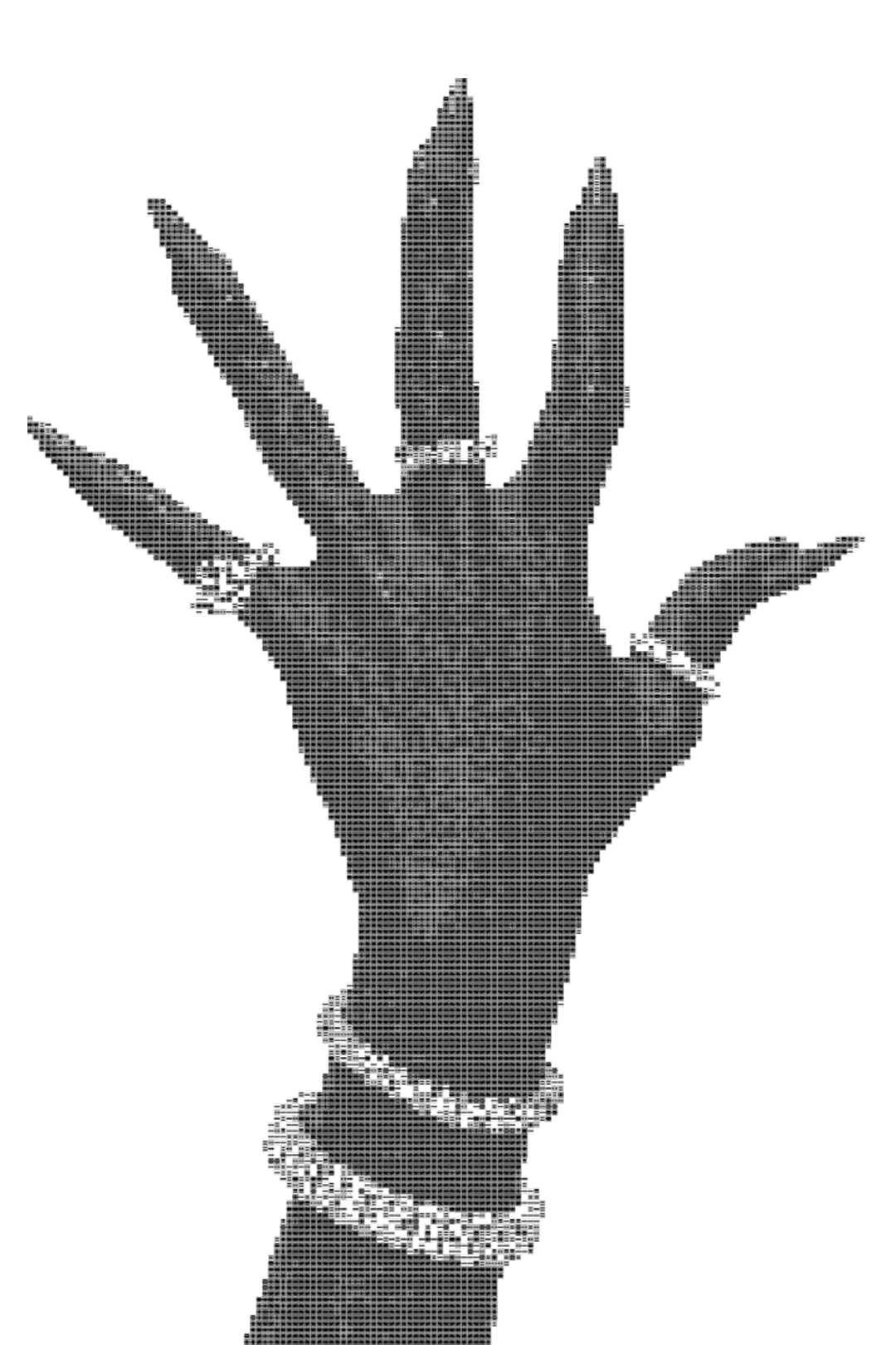 open hand ready to give something with a ASCII effect