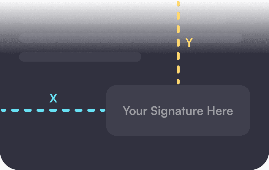 A document layout with X and Y axis guides showing the placement of a "Your Signature Here" field.