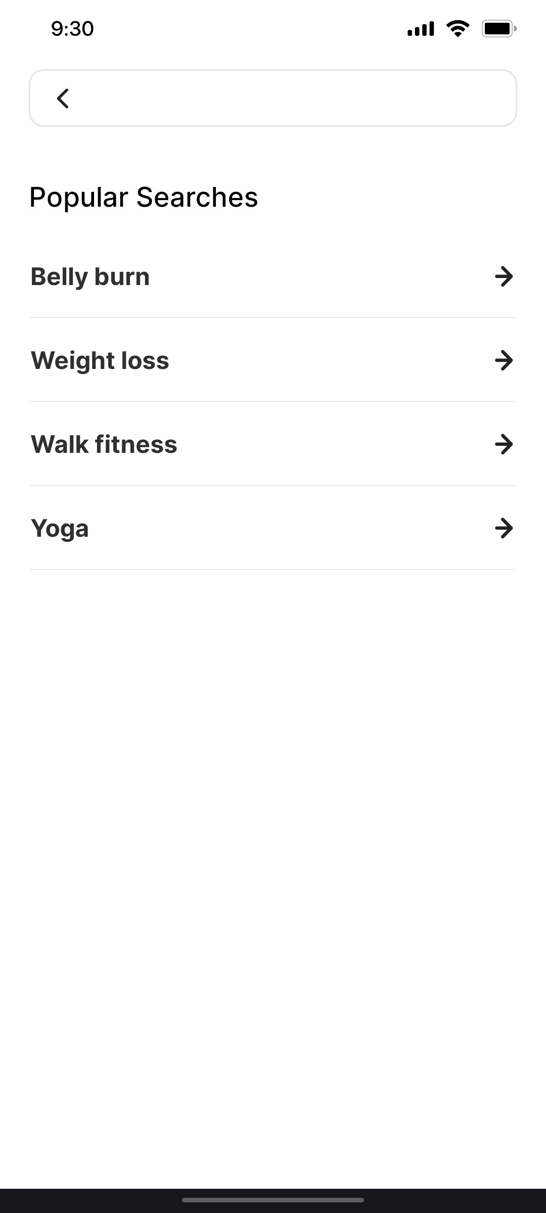 Cult.fit App  Popular Search Screen