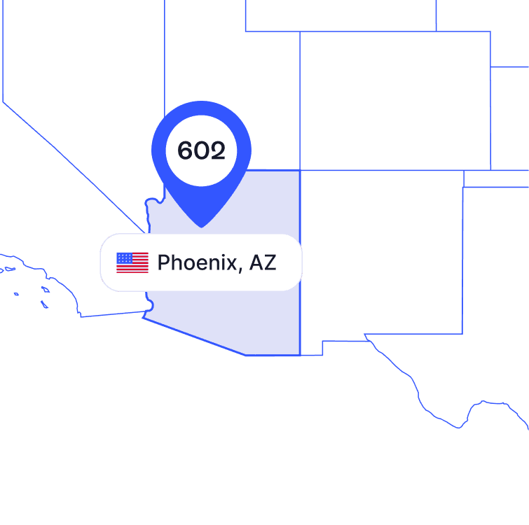 US map of 602 area code phone numbers and its coverage region