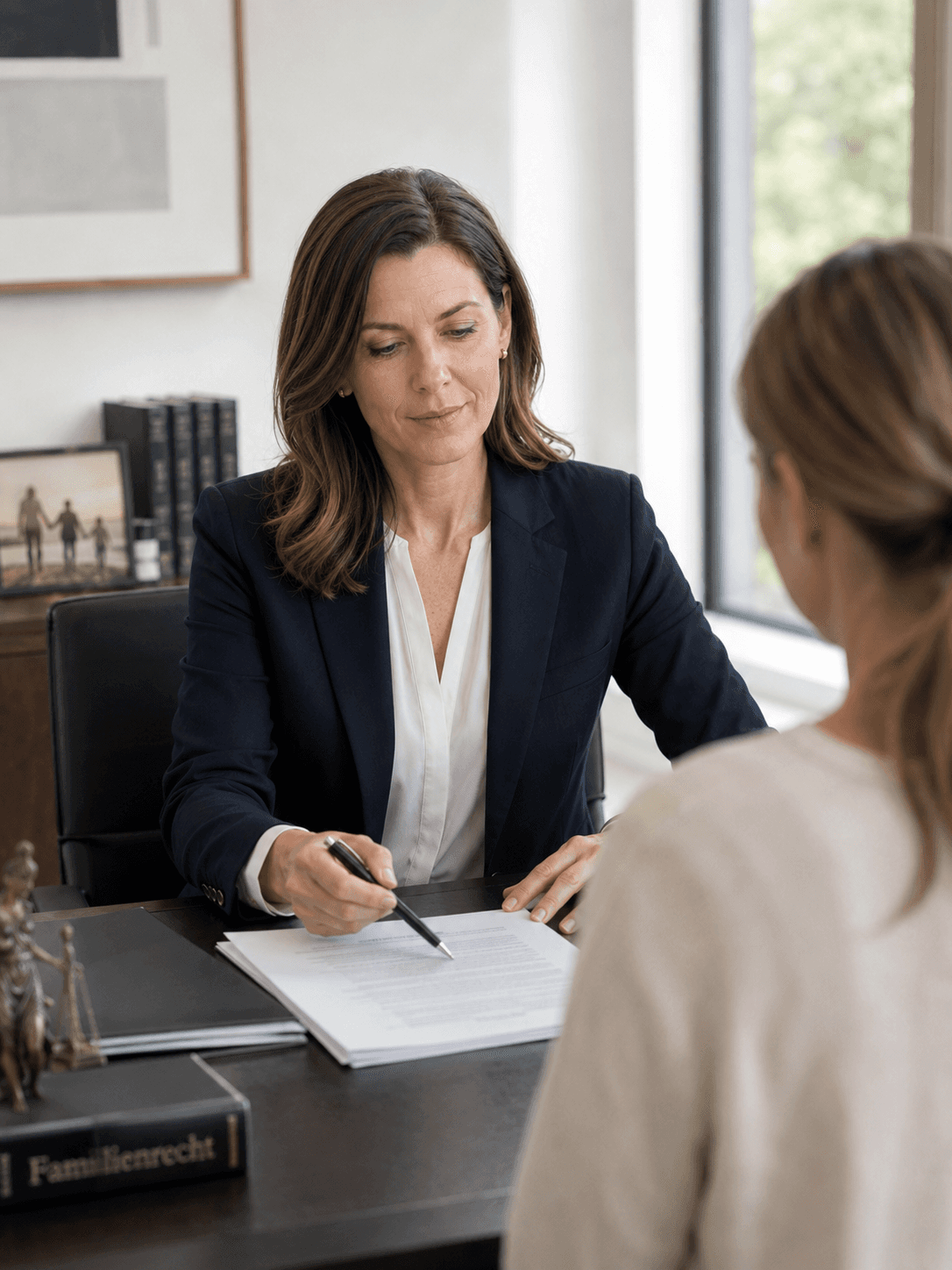 A professional reviewing documents at a desk