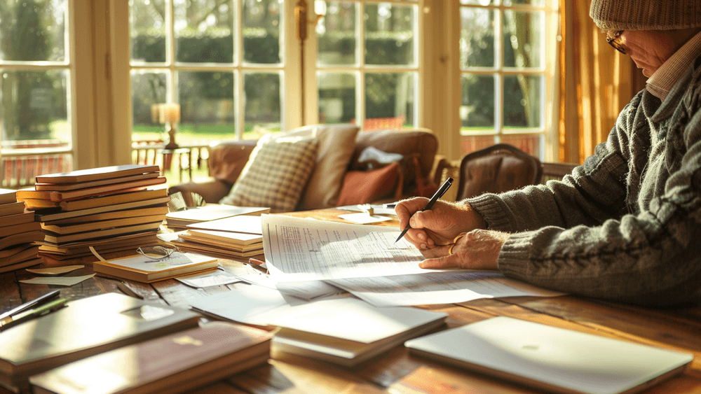 person reviewing a document