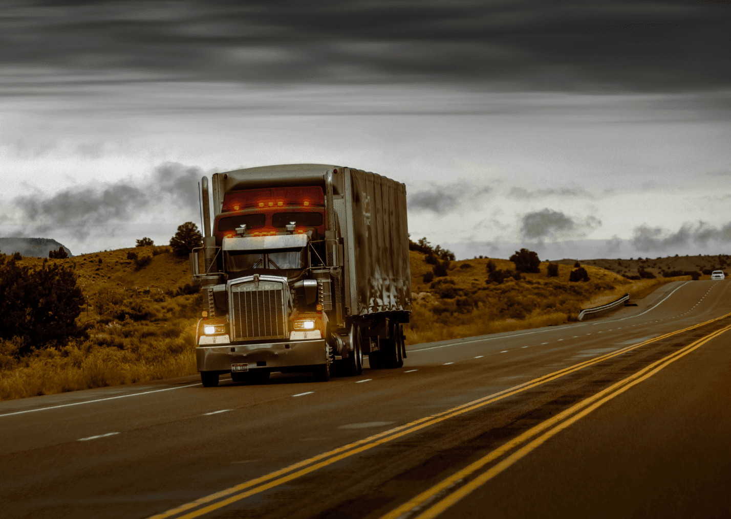 Transport Truck driving on Freeway