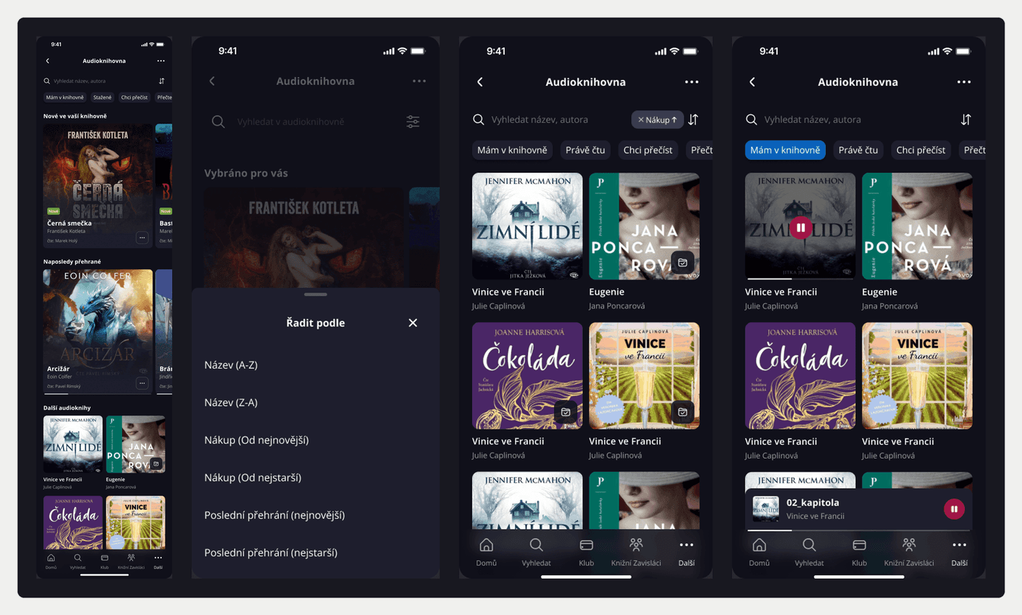 Audioknihovna: přehled, řazení a zobrazení podle seznamů