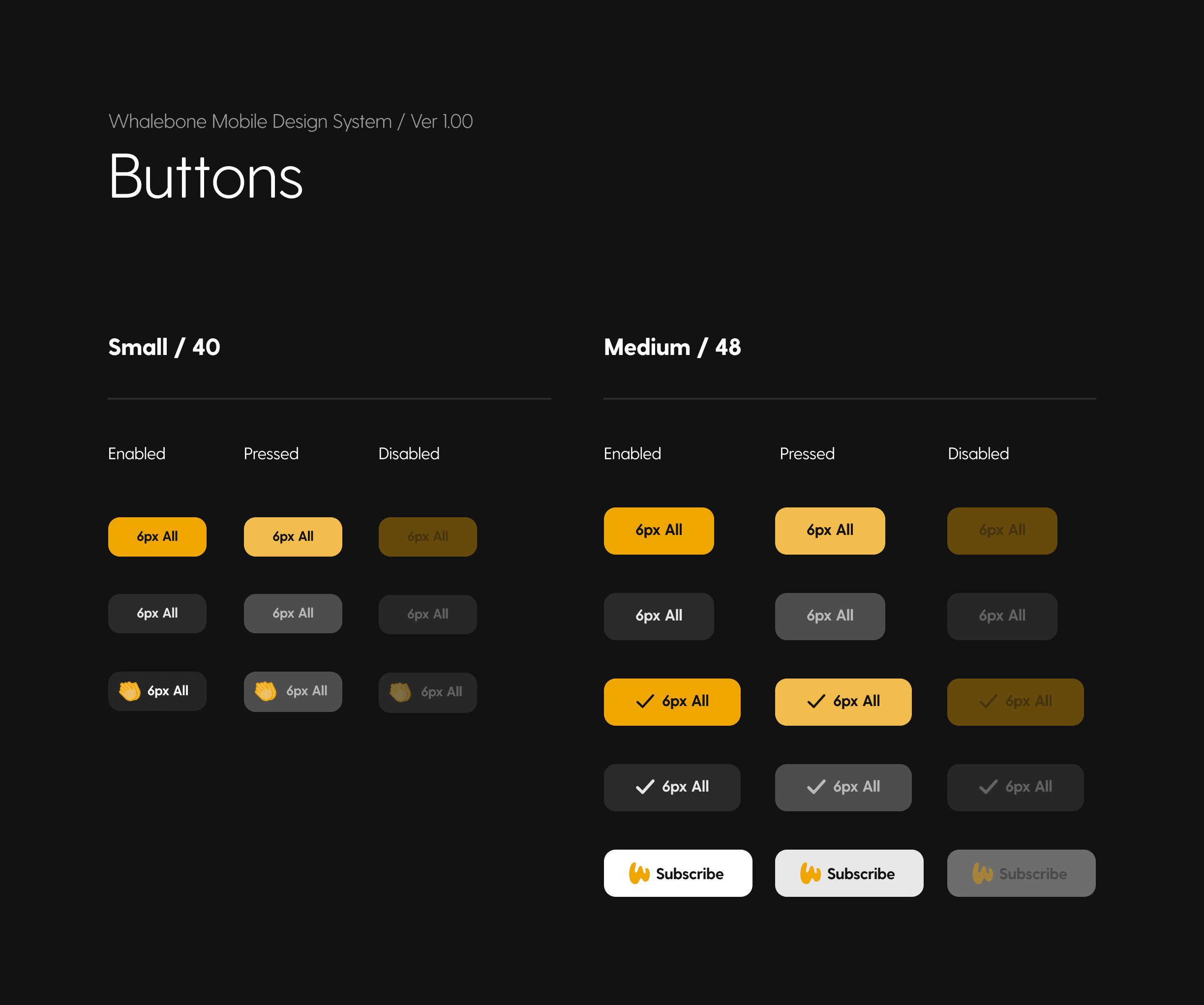 Buttons part of the design system in Figma