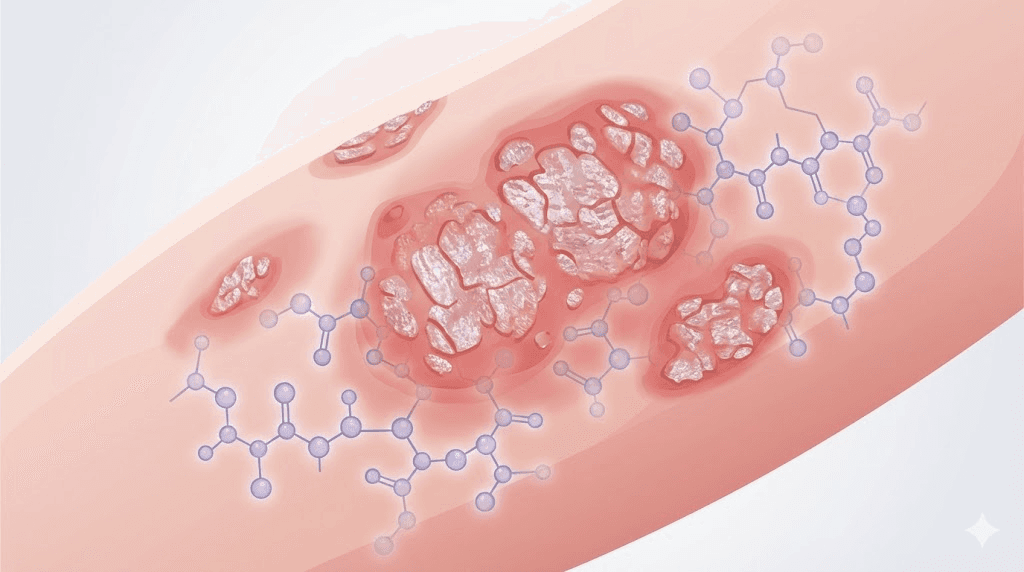 Peptides for psoriasis molecular interaction with inflamed skin plaques