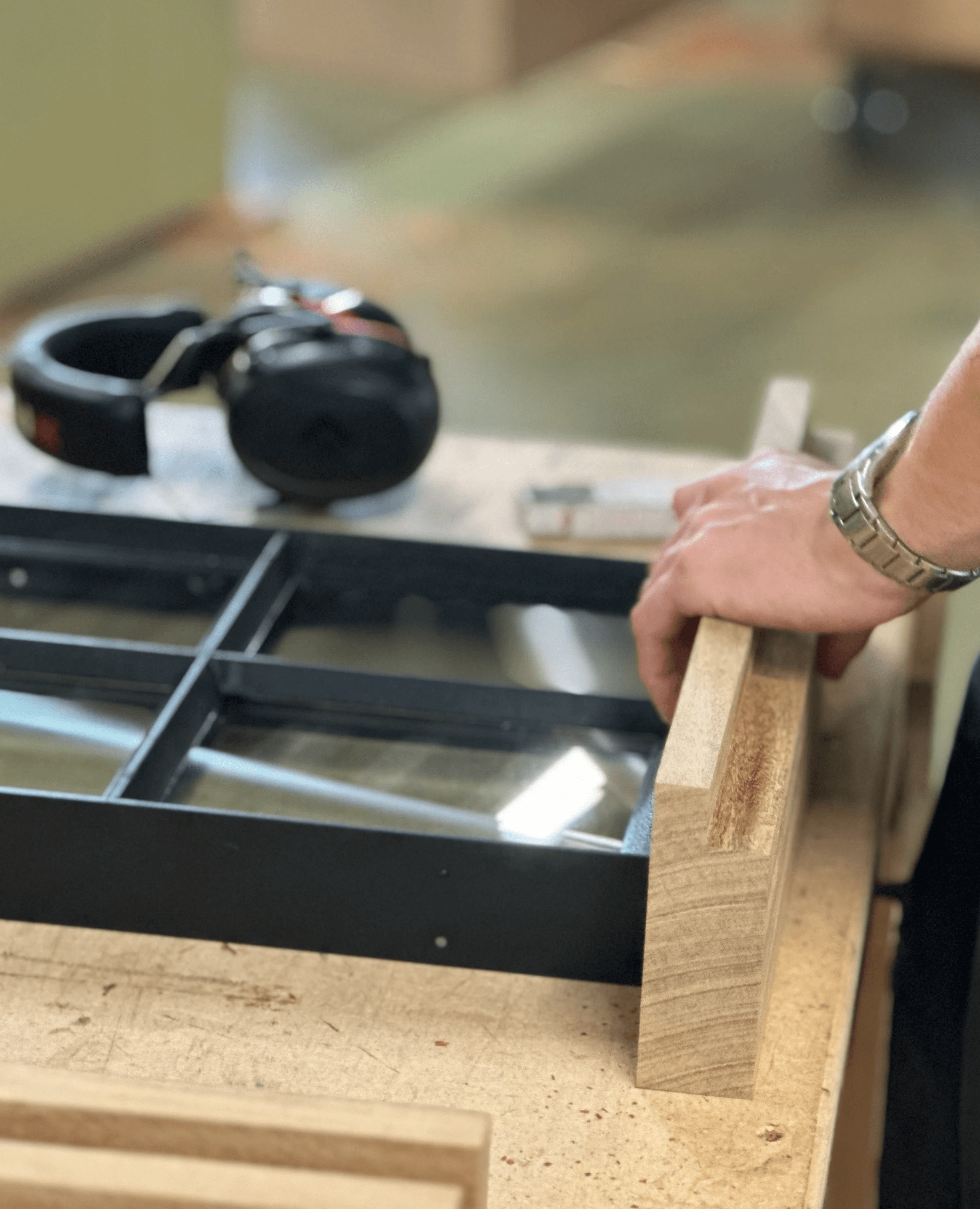 Close-up of handcrafted woodwork in the workshop