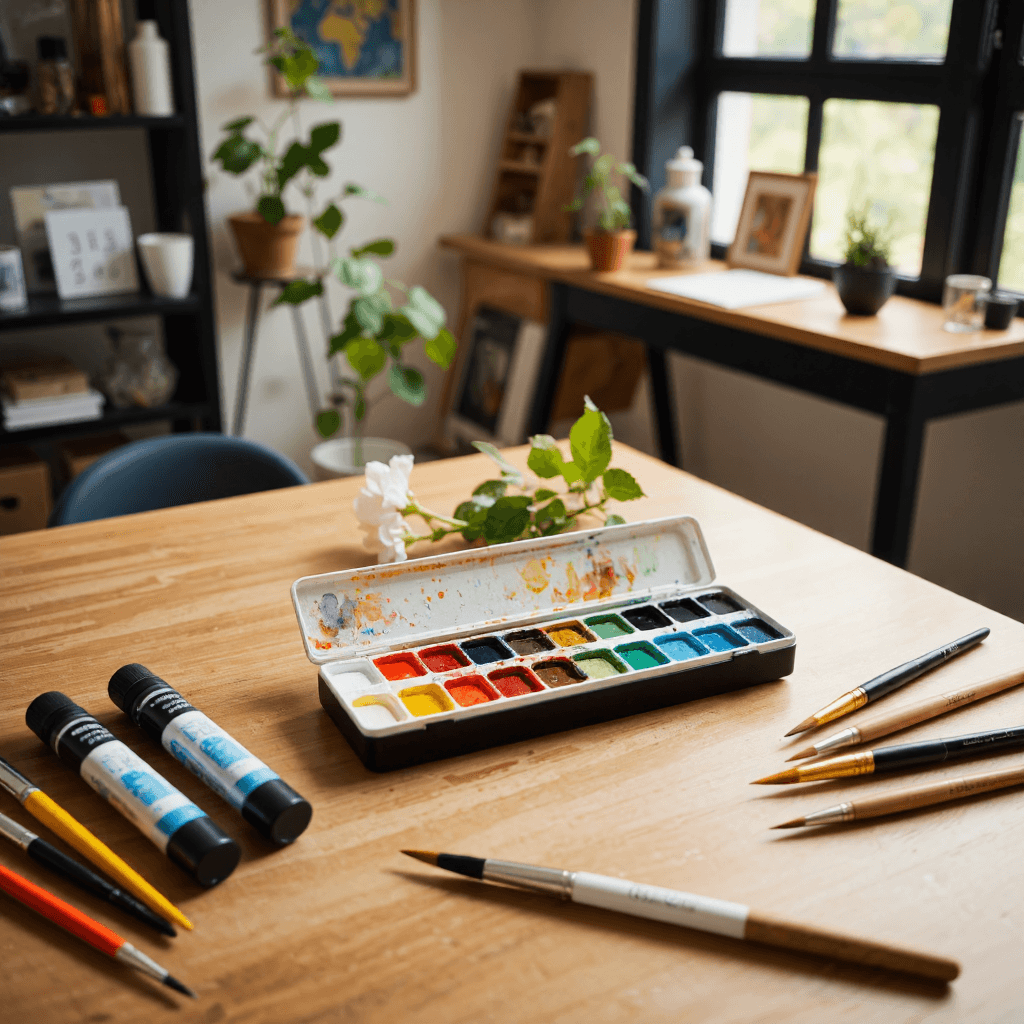 product photography of box of watercolor paints