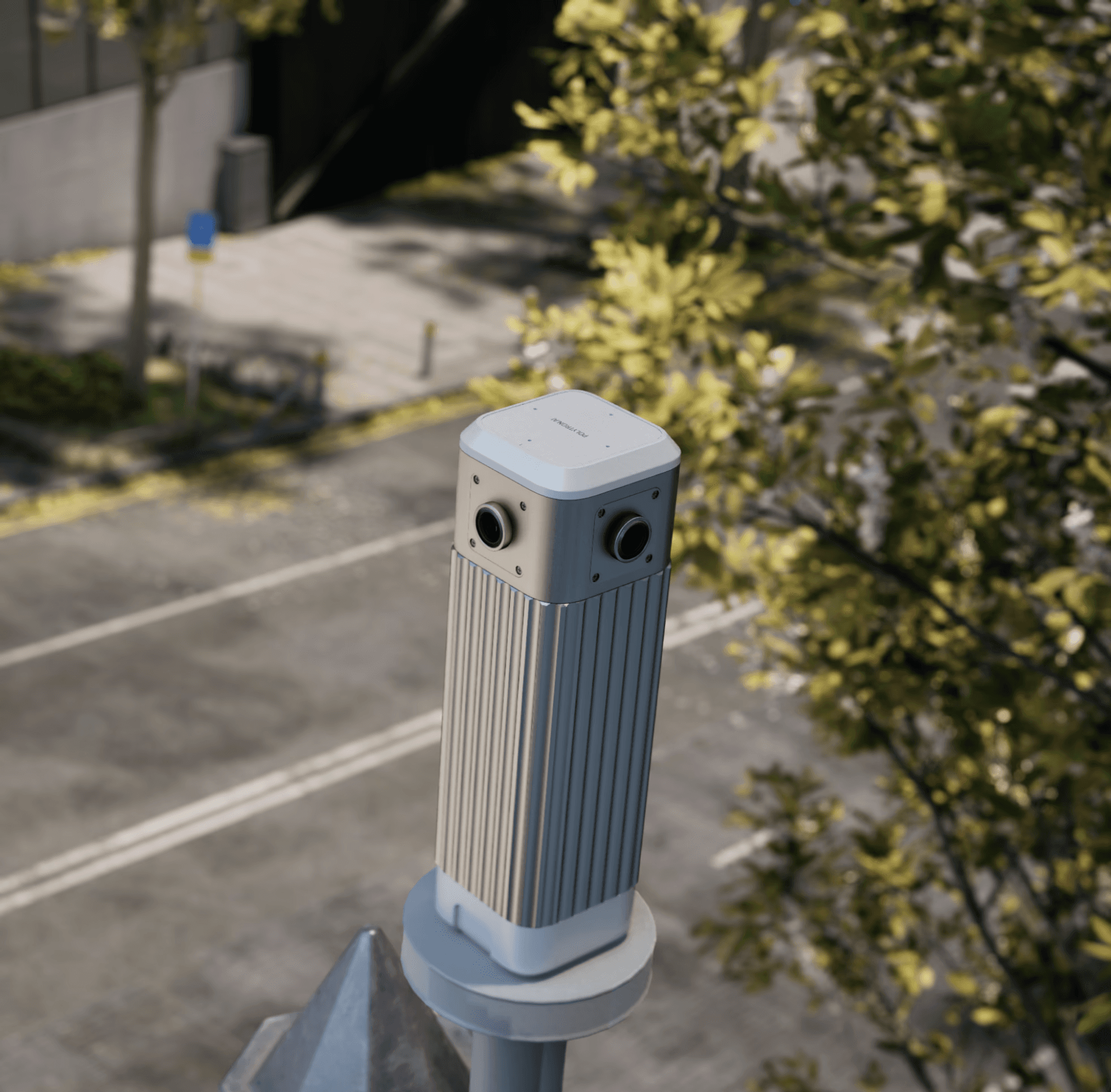 a row of metal poles in a dark room