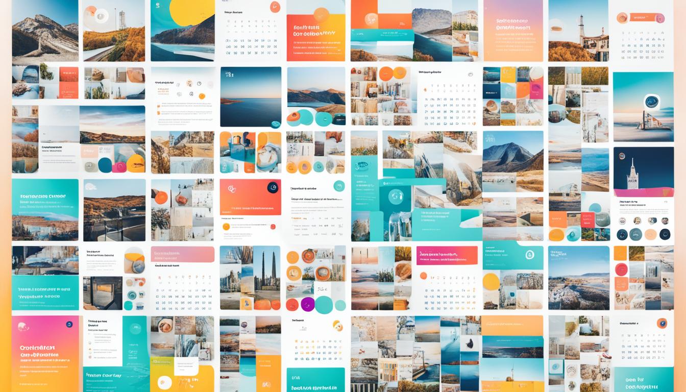 A grid of colorful and visually appealing Instagram posts set against a background of a calendar with different dates circled. Each post depicts a different type of content - a product showcase, behind-the-scenes glimpse, user-generated content, and inspirational quotes. The posts are scheduled at strategic intervals throughout the week and day, ensuring maximum engagement with the audience. The grid has perfectly curated captions that follow the recommended character limit, and hashtags are included in the comments section for better visibility. Overall, the image highlights the importance of consistency, variety, and thoughtful planning in scheduling Instagram posts.