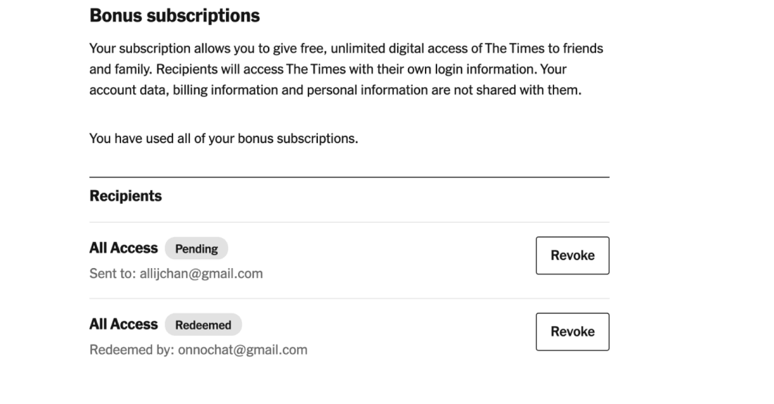 Customer view: Bonus Subscriptions, final