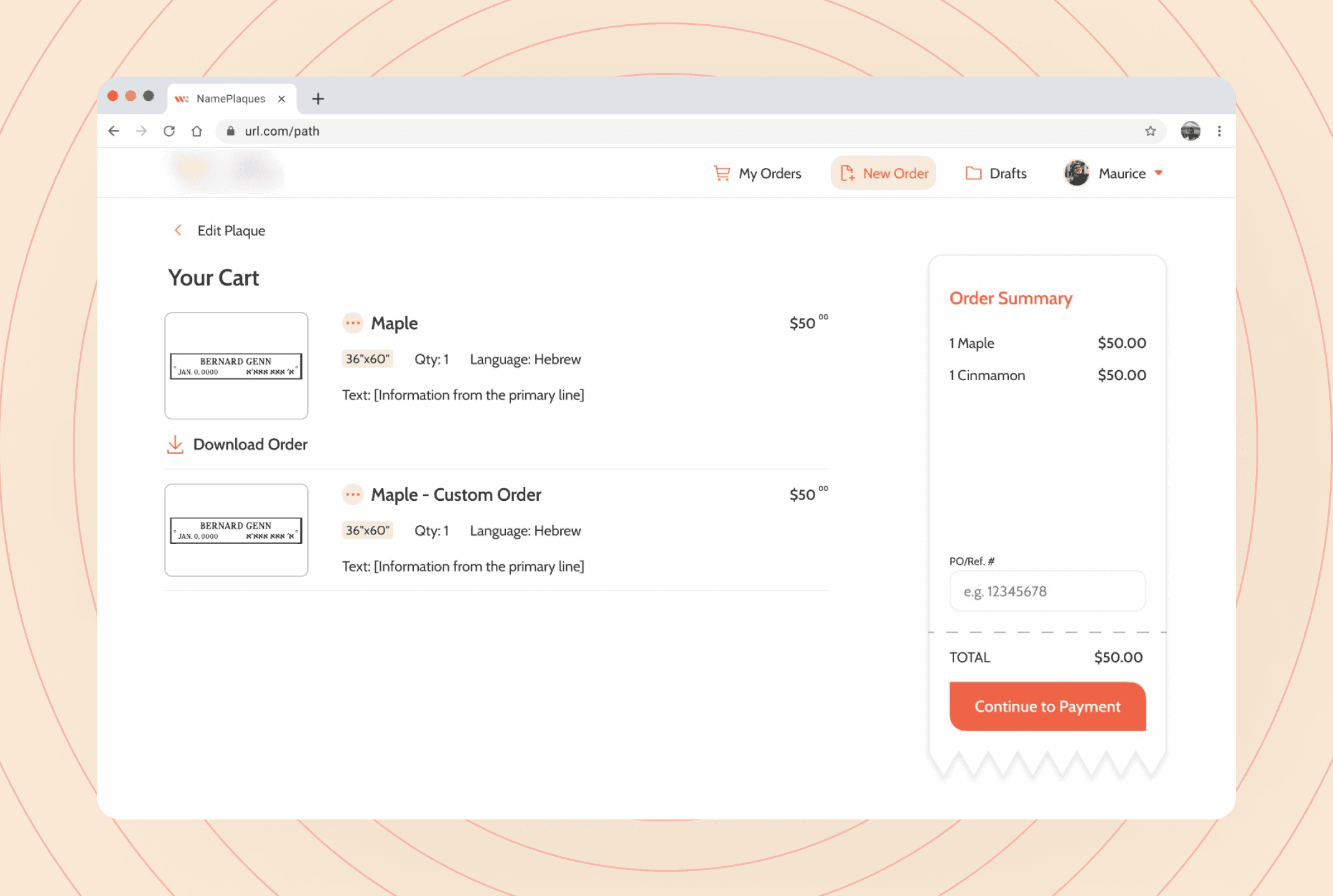 Web app design featuring a streamlined shopping cart interface for easy product review and checkout