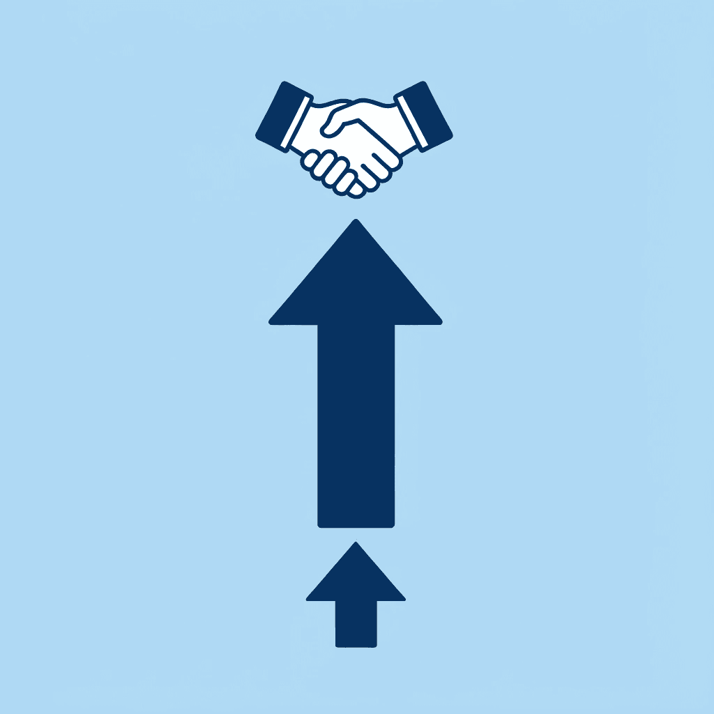 Upward arrow showing revenue and pipeline growth from outsourcing sales