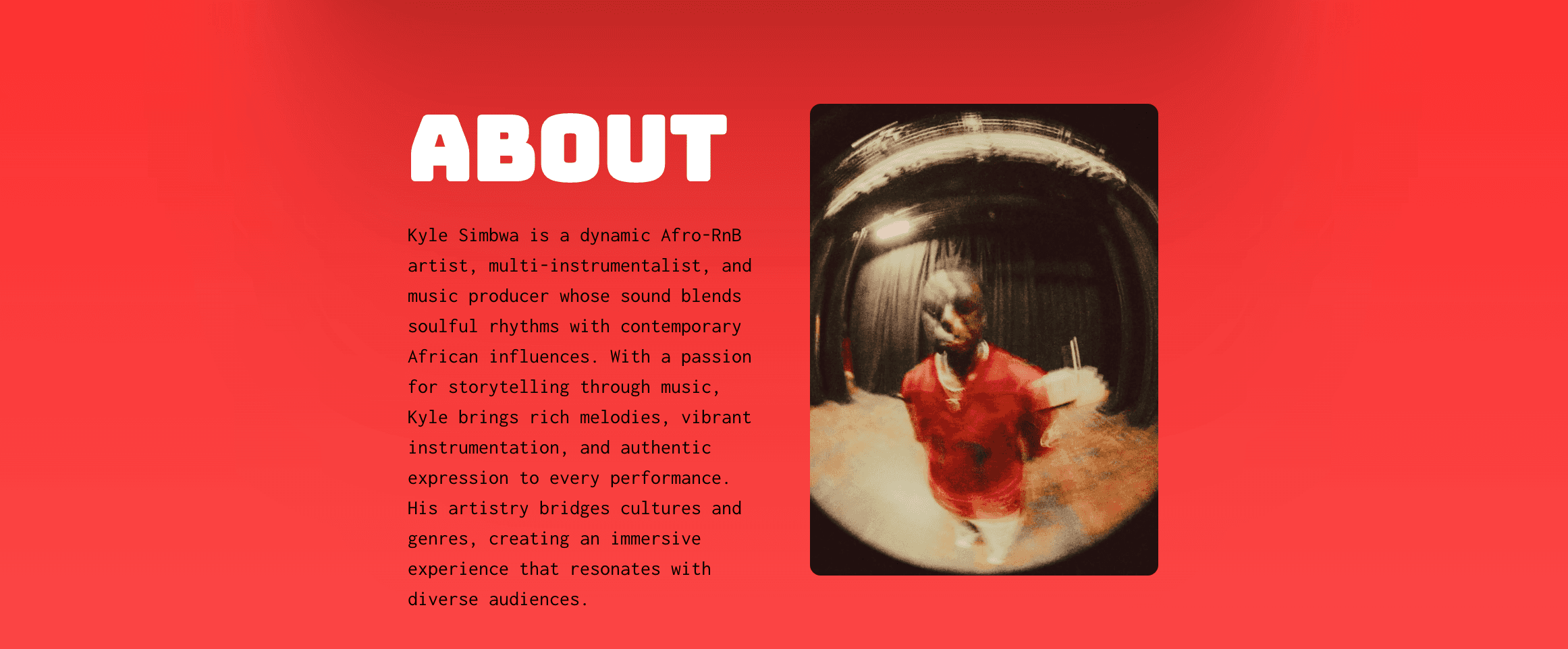 artist kyle simbwa's music website about section
