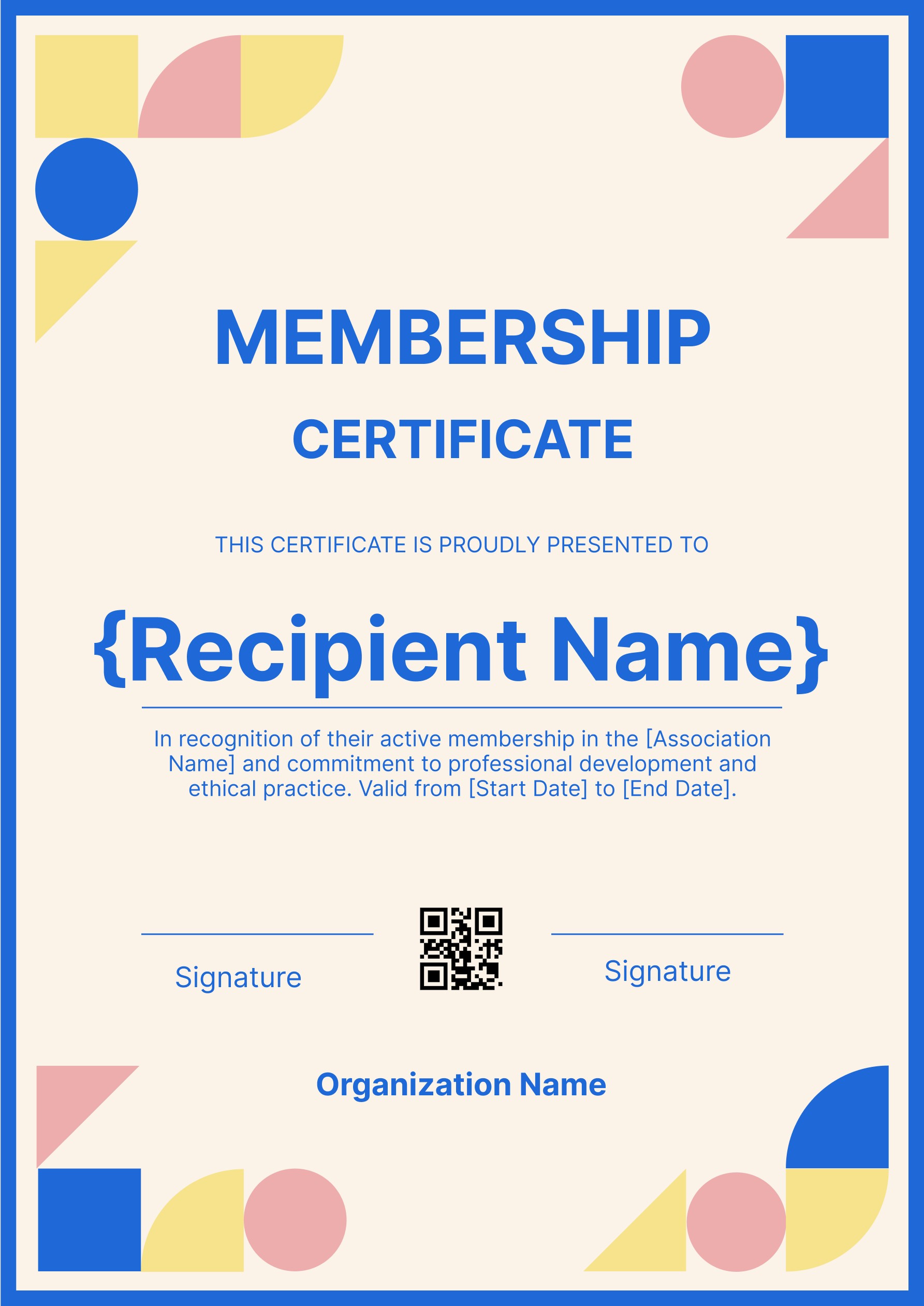 Wauld - Colorful portrait membership certificate