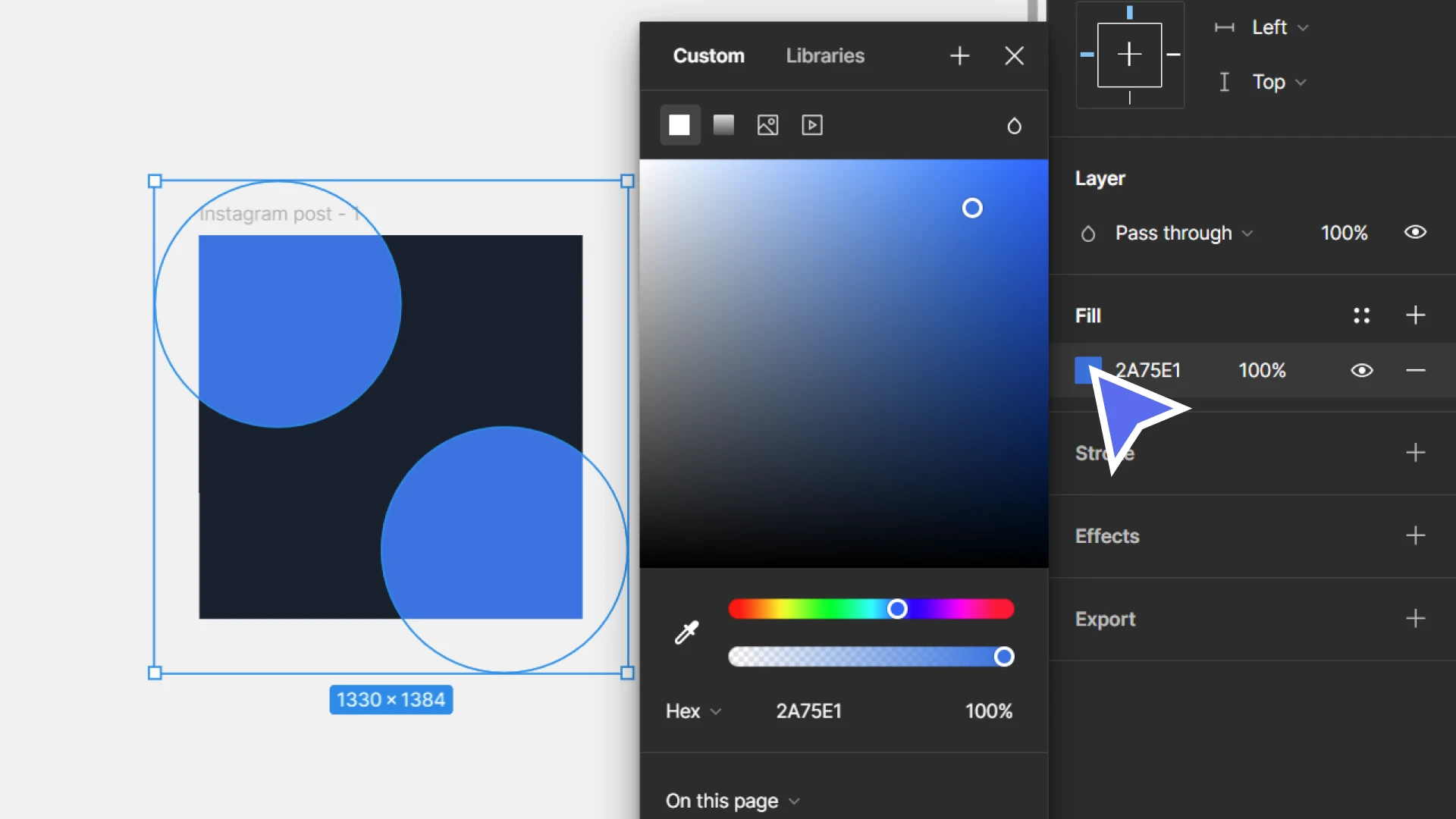 A user colouring two circlces blue in Figma