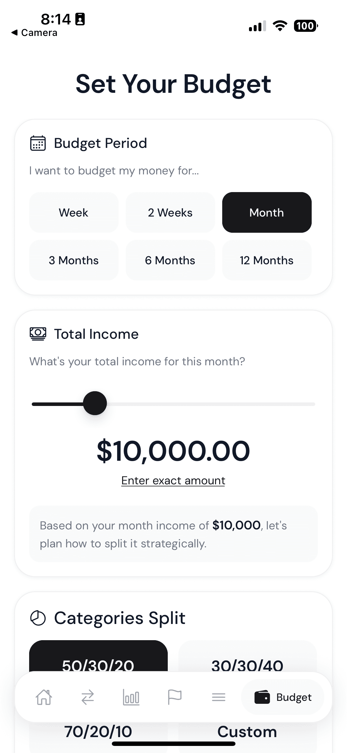 An image of Freelio's budget ui