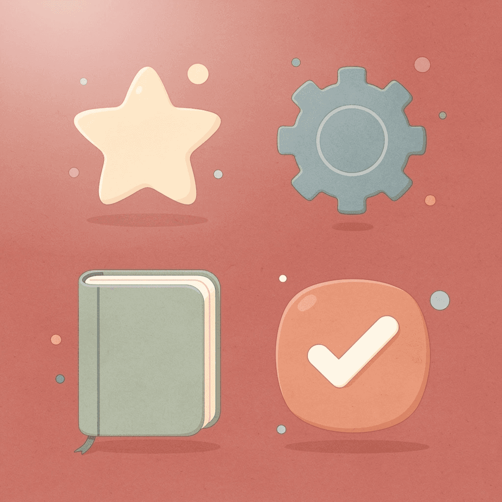 Four icons representing core function, stability, muscular strength, and gradual progression
