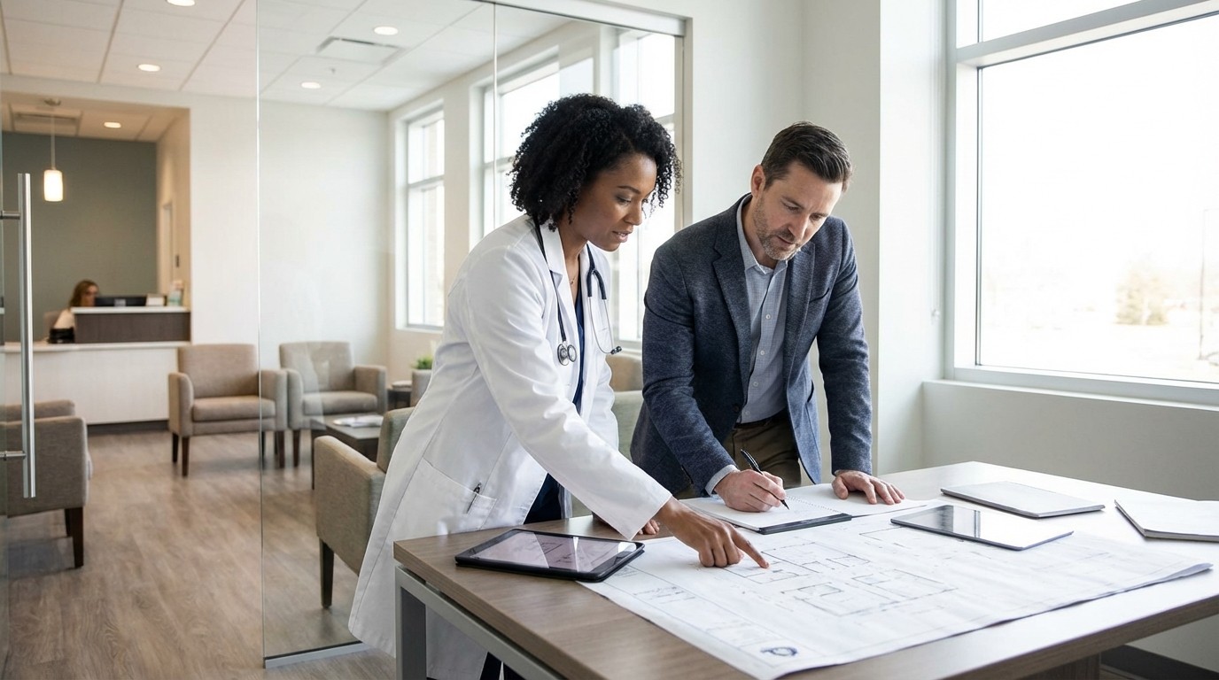 Ärztin und Berater planen Praxisgründung – Finanzplanung und Praxisneugründung mit MediPulse
