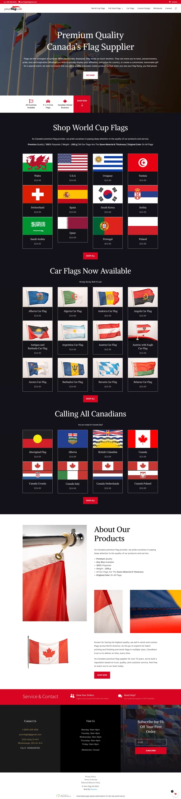home page for yourflag website developed & designed by Dreams Agency Mississauga, Ontario
