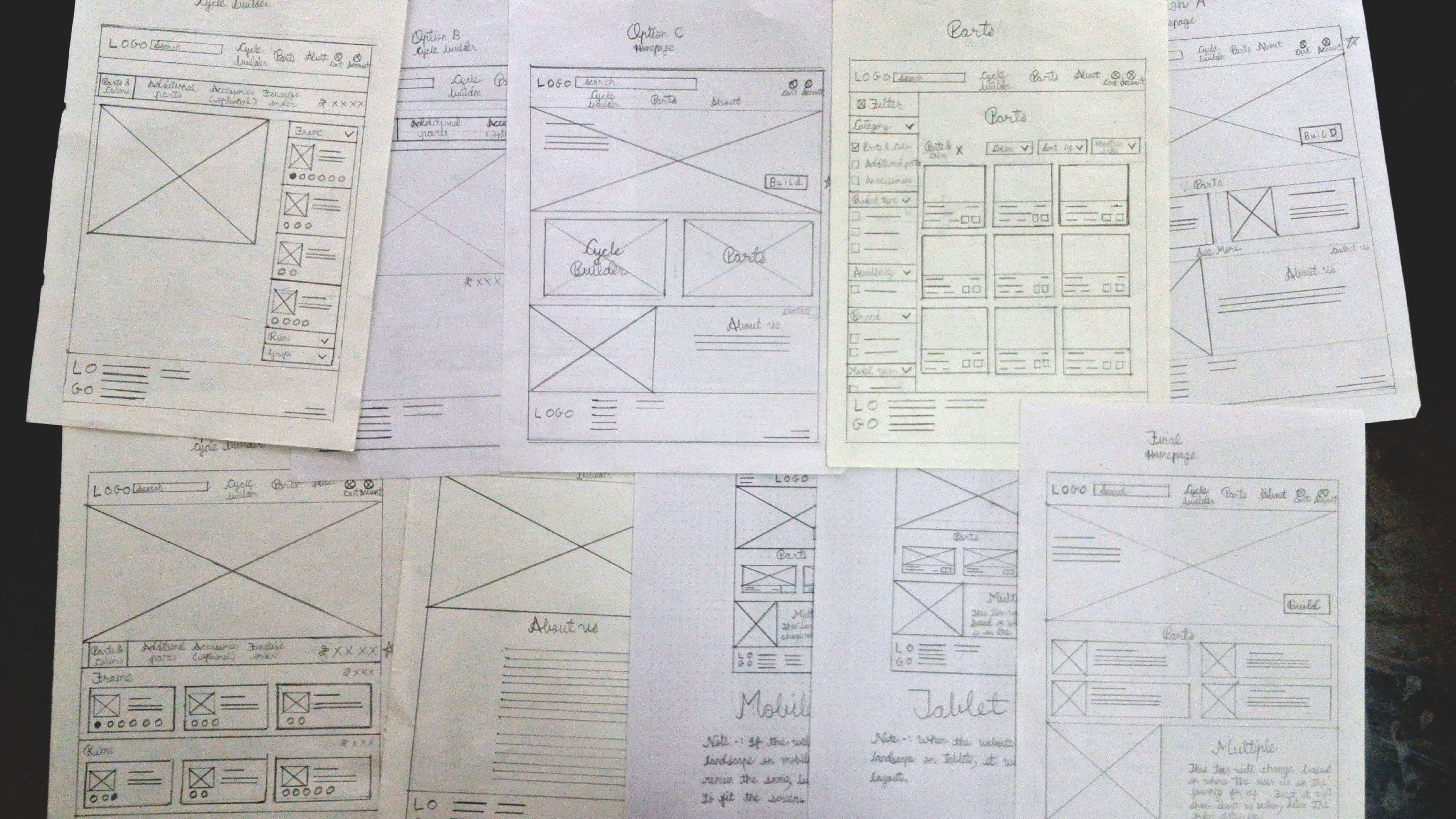 Paper wireframes for CustomSpokes