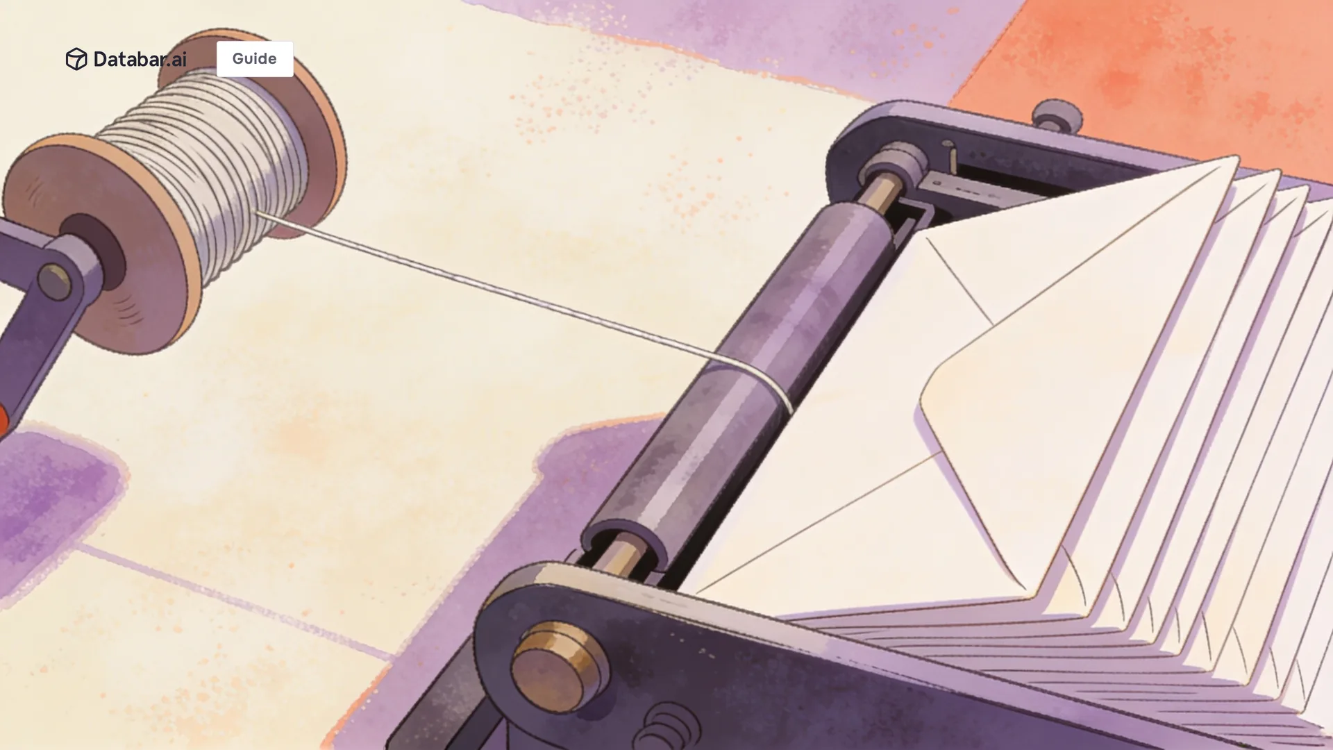 Illustration of a spool of wire feeding into a press that turns out neat sealed envelopes — How to Automate Meeting Follow Up: From Call Transcript to Sent Email in Minutes