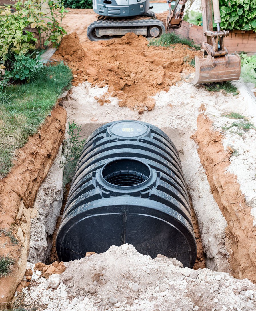 New septic tank installation in Haliburton showing professional plastic tank system placement