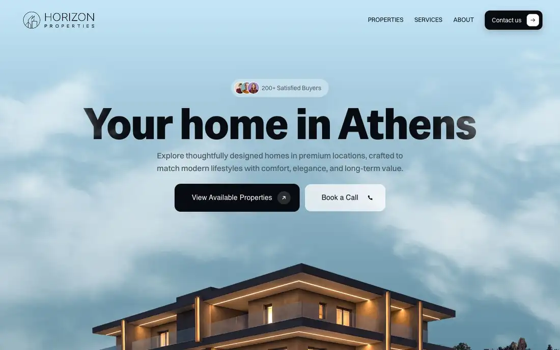 Screen recording of the Horizon Properties website: Homepage