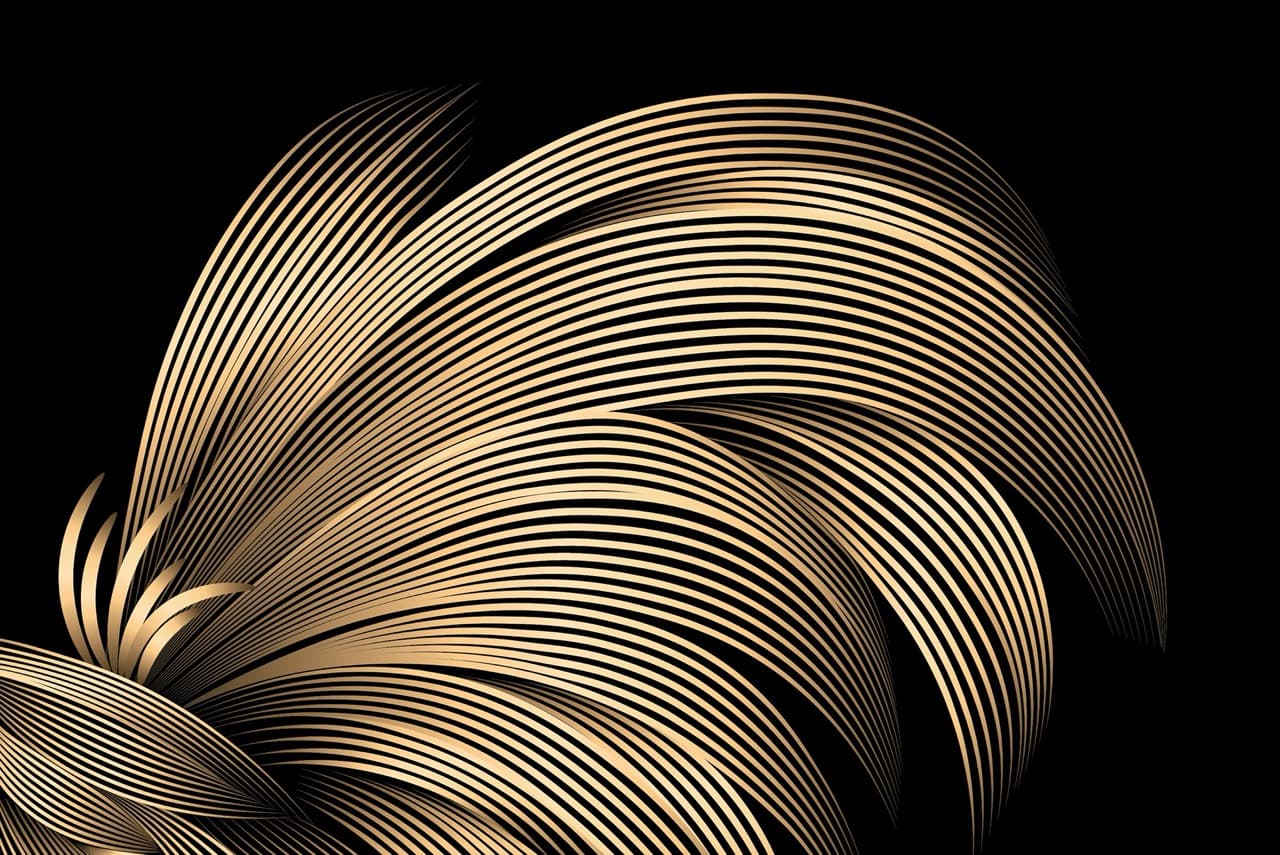 Close-up of Rooster illustration in golden colour.