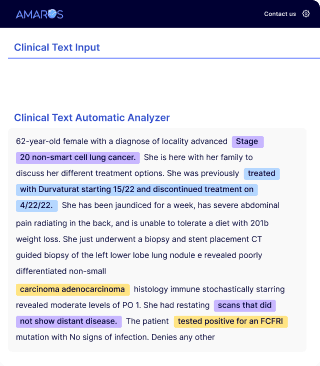 Desktop application with Amaros reasoning engine clinical text analyzer UI.