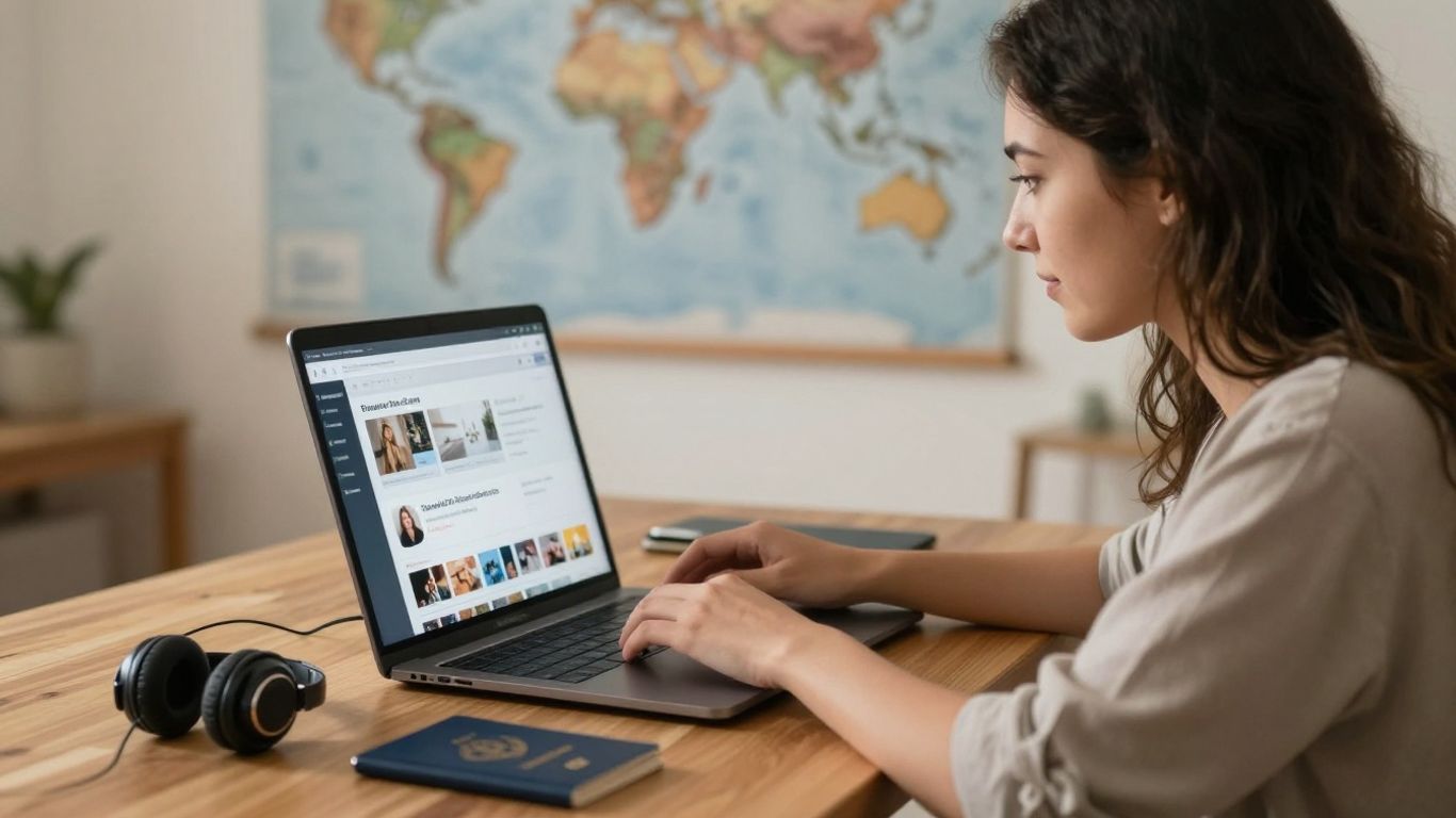 Viewer checking international streaming catalog