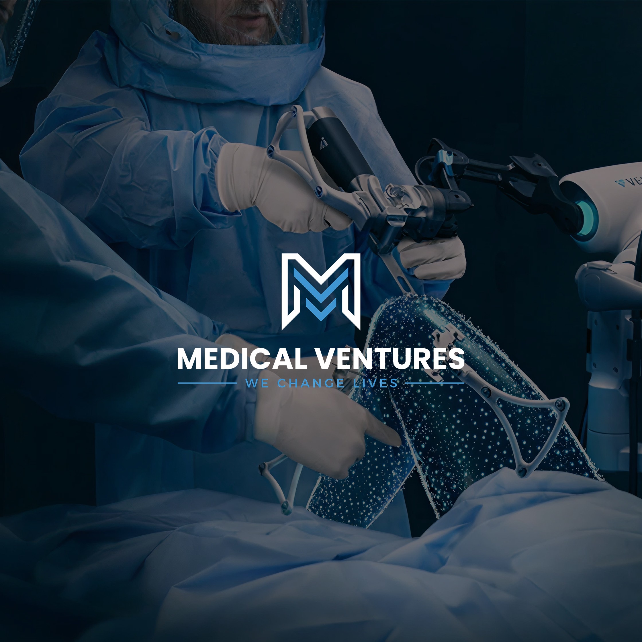 Medical workers using technology to perform surgery with the Medical Ventures logo overlaying