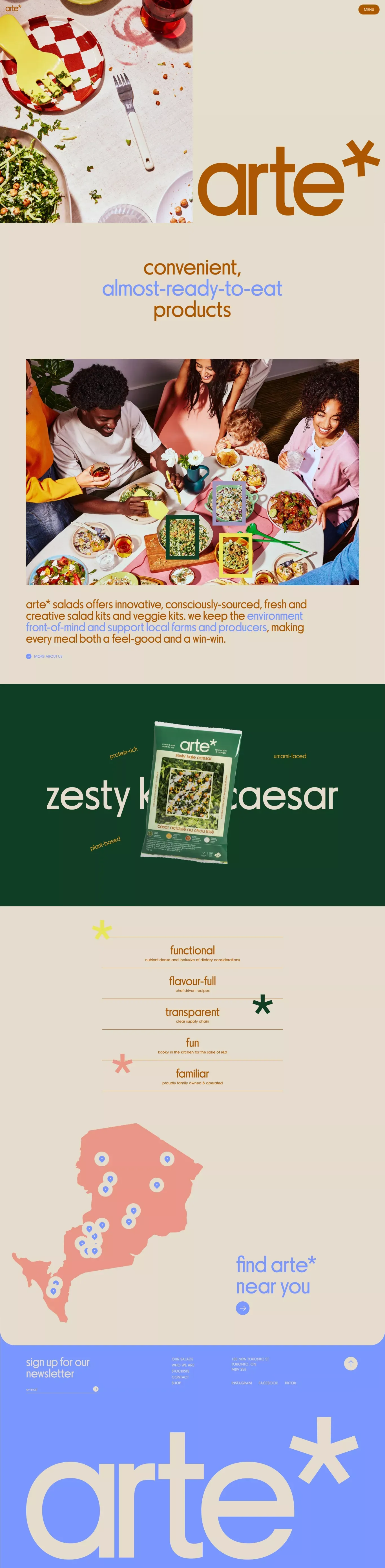 arte* landing page screenshot showcasing Food & Drinks design