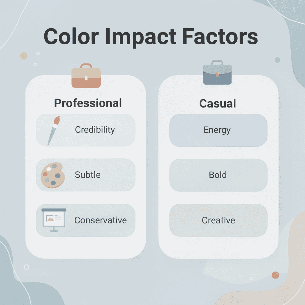 Comparison chart showing professional versus casual color considerations