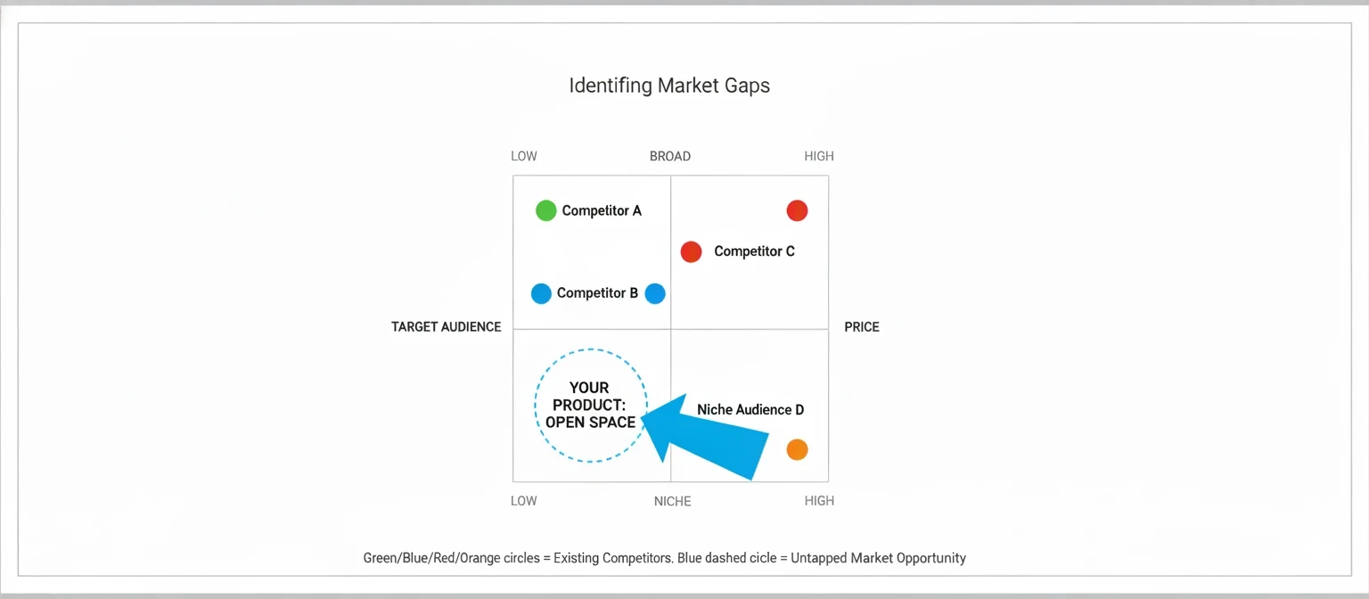Plot your competitors on the map to visually identify an open space for your product