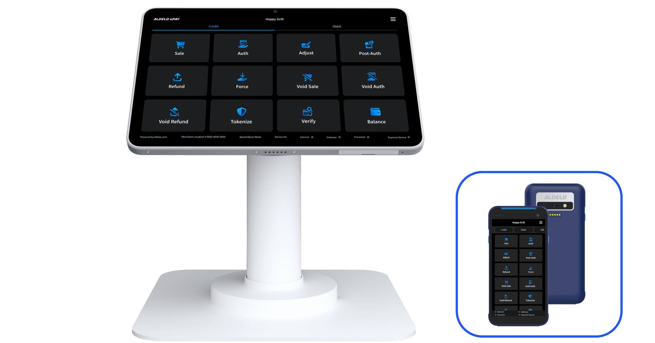 Aldelo ePay devices and stands also have a mobile version.