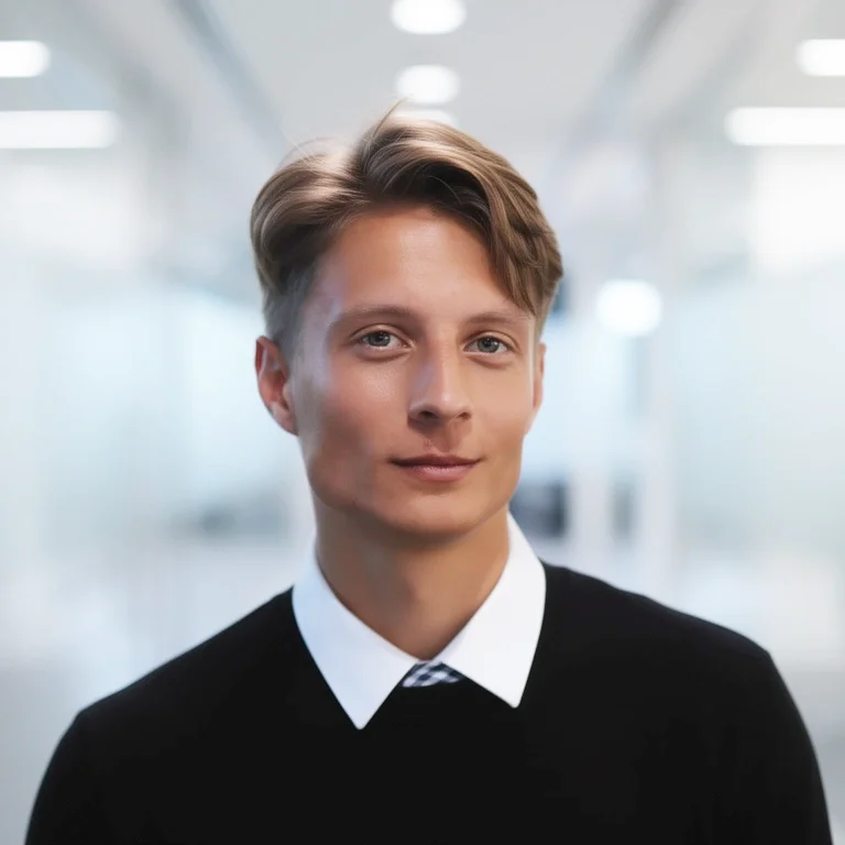a man standing in front of a purple wall