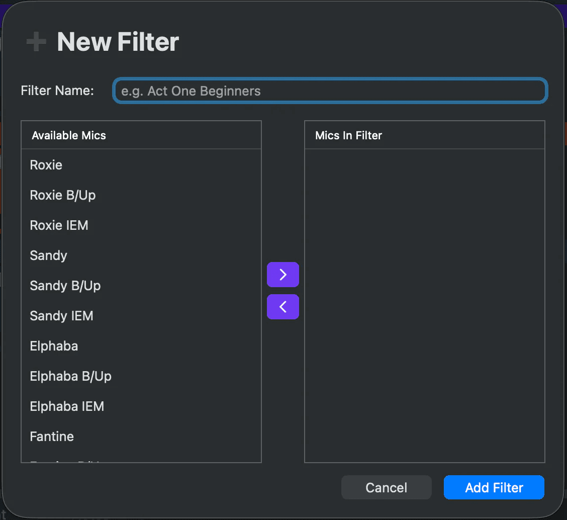 Add a new filter and assign channels