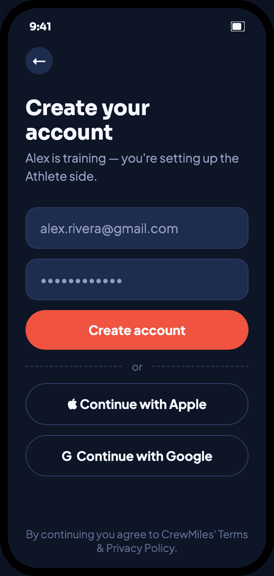 Sign up screen